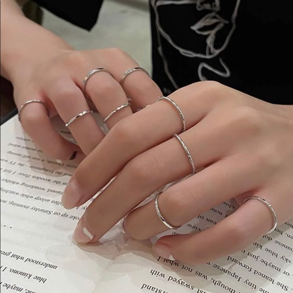 10pc Silver Minimalist Ring Set